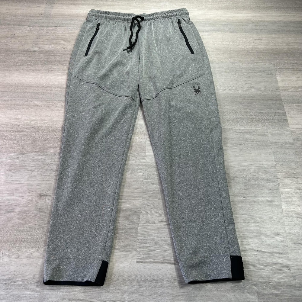 Spyder Active Track Pants Mens‎ Medium Gray Elastic Waist Zip Pockets Stretch